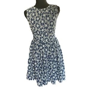 Poppy Lux Navy Blue White Floral Lace Fit Flare Dress Sleeveless US 2